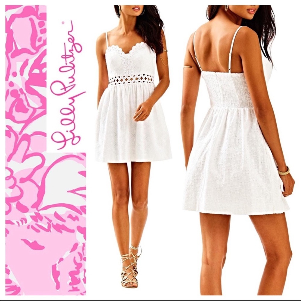 Lilly Pulitzer Rika White Lace Scalloped Embroidered Mini Dress 00 Resort Bridal